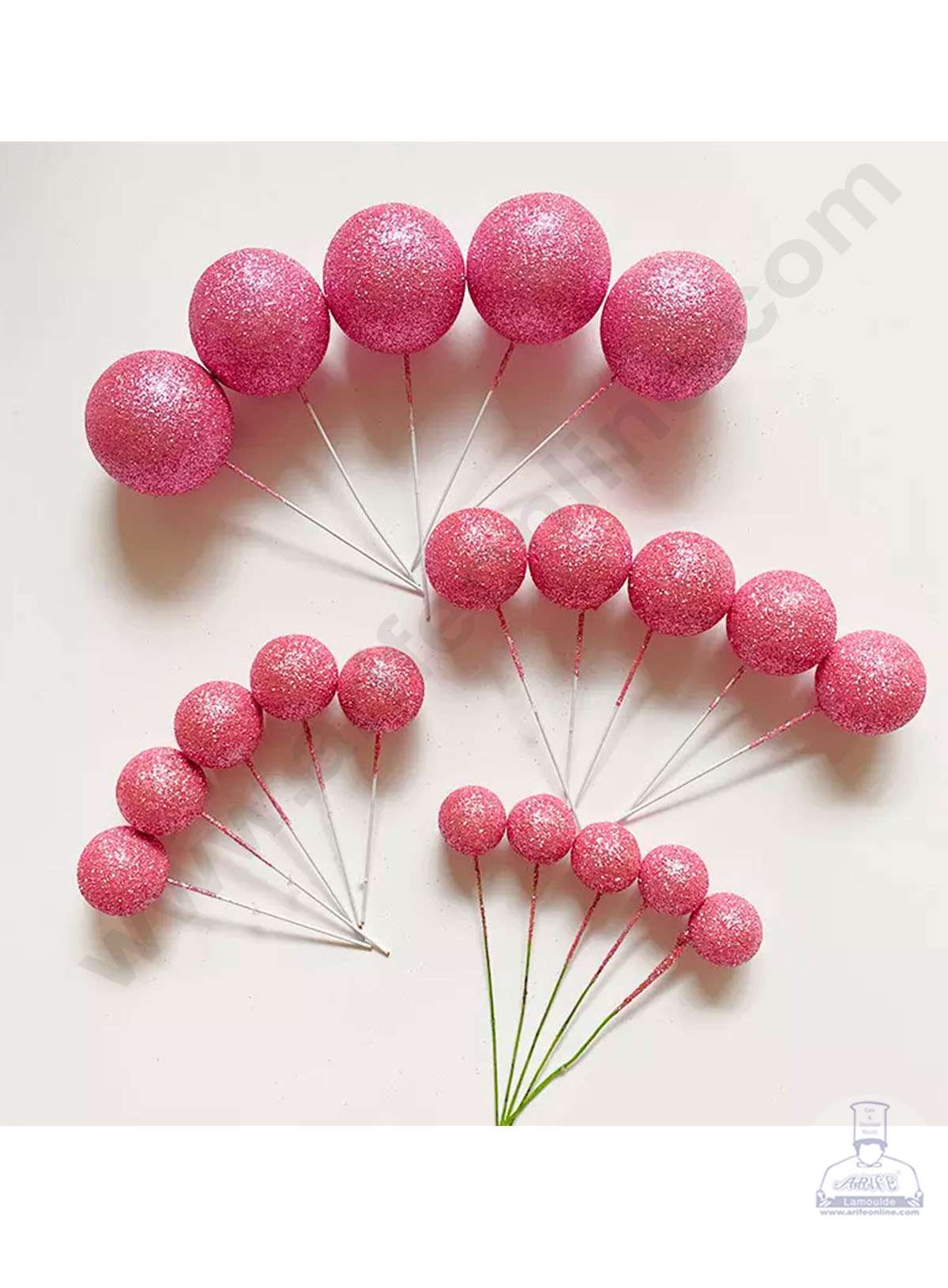 Cake Decor Pink Glitter Faux Ball Toppers For Cake and Cupcake Decoration - (20pcs Pack)