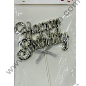 Cake Decor Plastic Balloon Style Happy Birthday Cake Toppers - Metallic Silver