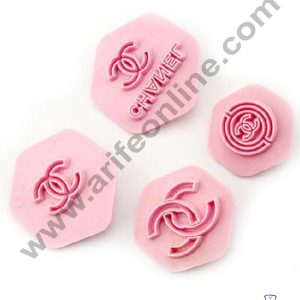 Cake Decor Plastic Chanel Logo Shape Embosser Fondant Quilt Biscuit Mold Cookie Cutter For Cupcake Decoration And Cake Decorating Tools(4 Pcs Set)