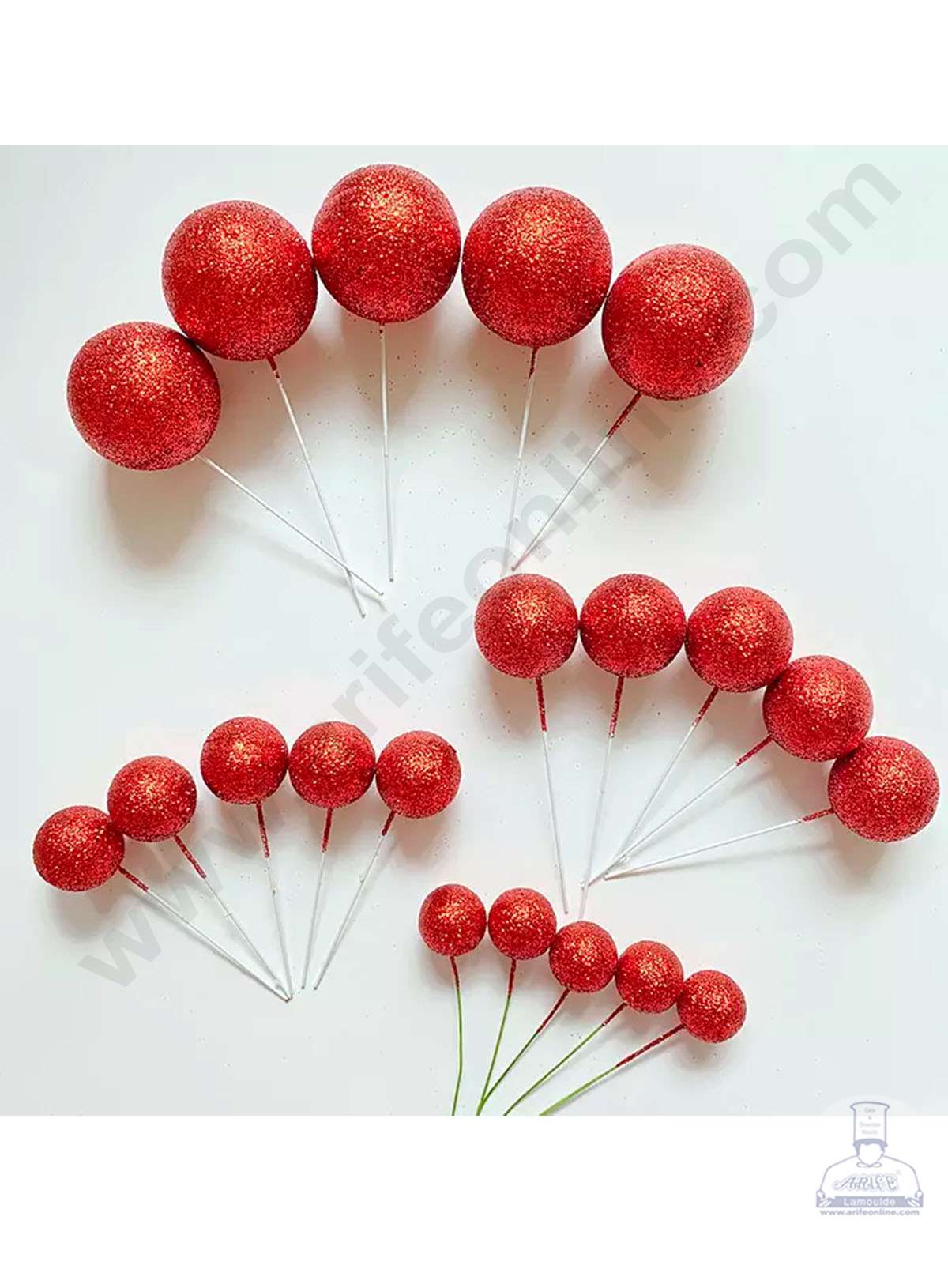 Cake Decor Red Glitter Faux Ball Toppers For Cake and Cupcake Decoration - (20pcs Pack)