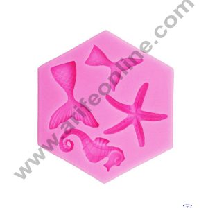 Cake Decor Silicon 4 Cavity Mermaid Tail Seahorse and Starfish Fondant Clay Marzipan Cake Decoration Mould SBSP-F1053YX