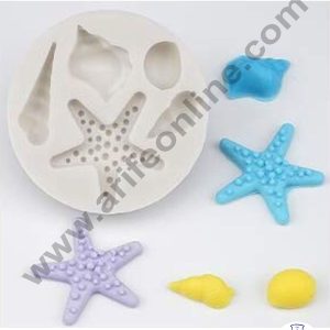 Cake Decor Silicon 5 Cavity Seashells And Starfish Shape Fondant Clay Marzipan Cake Decoration Mould SBSP-739