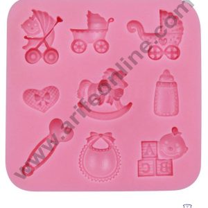 Cake Decor Silicone 9 Cavity Baby Cart Baby Bibs Shape Pink Fondant Marzipan Mould