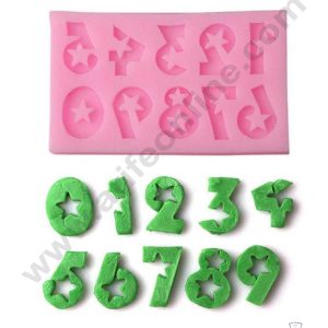 CAKE DECOR™ Silicone 10 Cavity Star Number Shape Pink Fondant Marzipan Mould