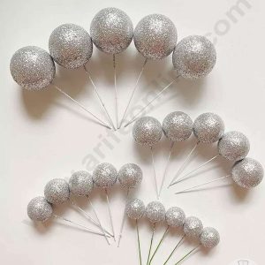 Cake Decor Silver Glitter Faux Ball Toppers For Cake and Cupcake Decoration - (20pcs Pack)
