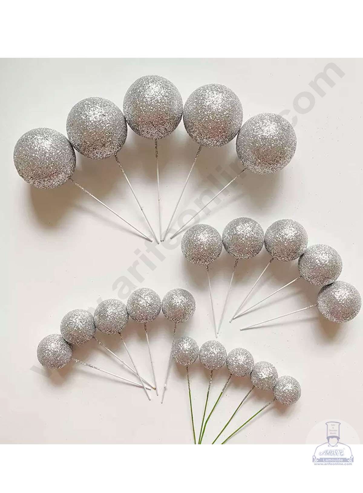 Cake Decor Silver Glitter Faux Ball Toppers For Cake and Cupcake Decoration - (20pcs Pack)