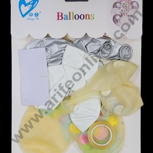 Cake Decor Silver White Balloons with Heart Round Confetti Balloons Set ( Pack of 10 Pcs )