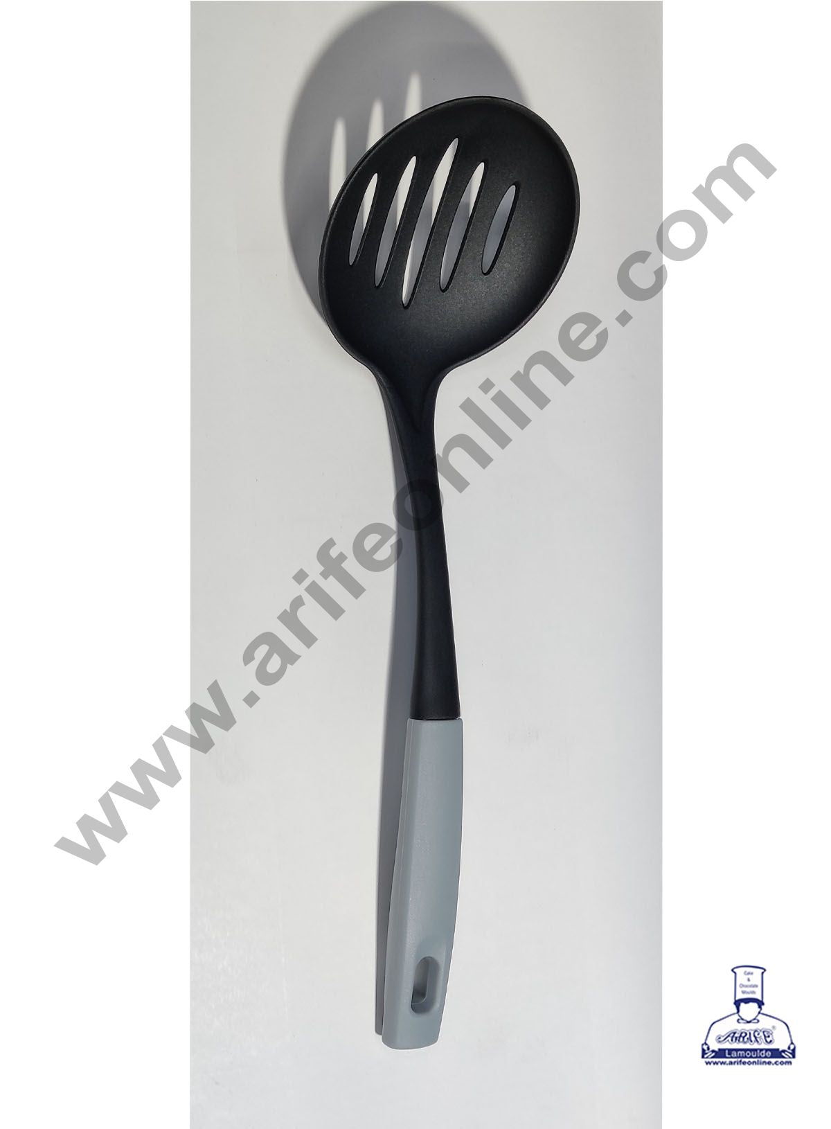 Cake Decor Nylon Slotted Food Spoon With Multi Colour Handle