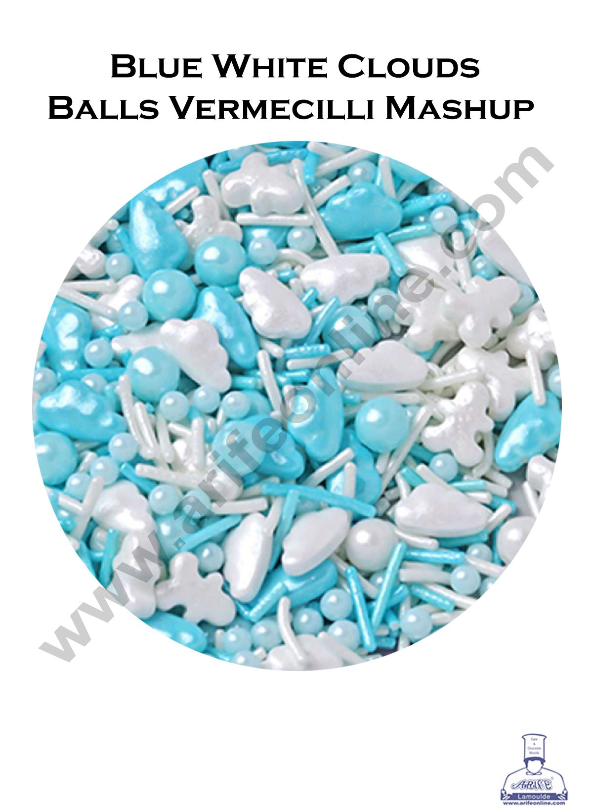CAKE DECORβ’ Sugar Candy - Blue White Clouds Balls And Vemecilli Sprinkles and Candy- 100 gm