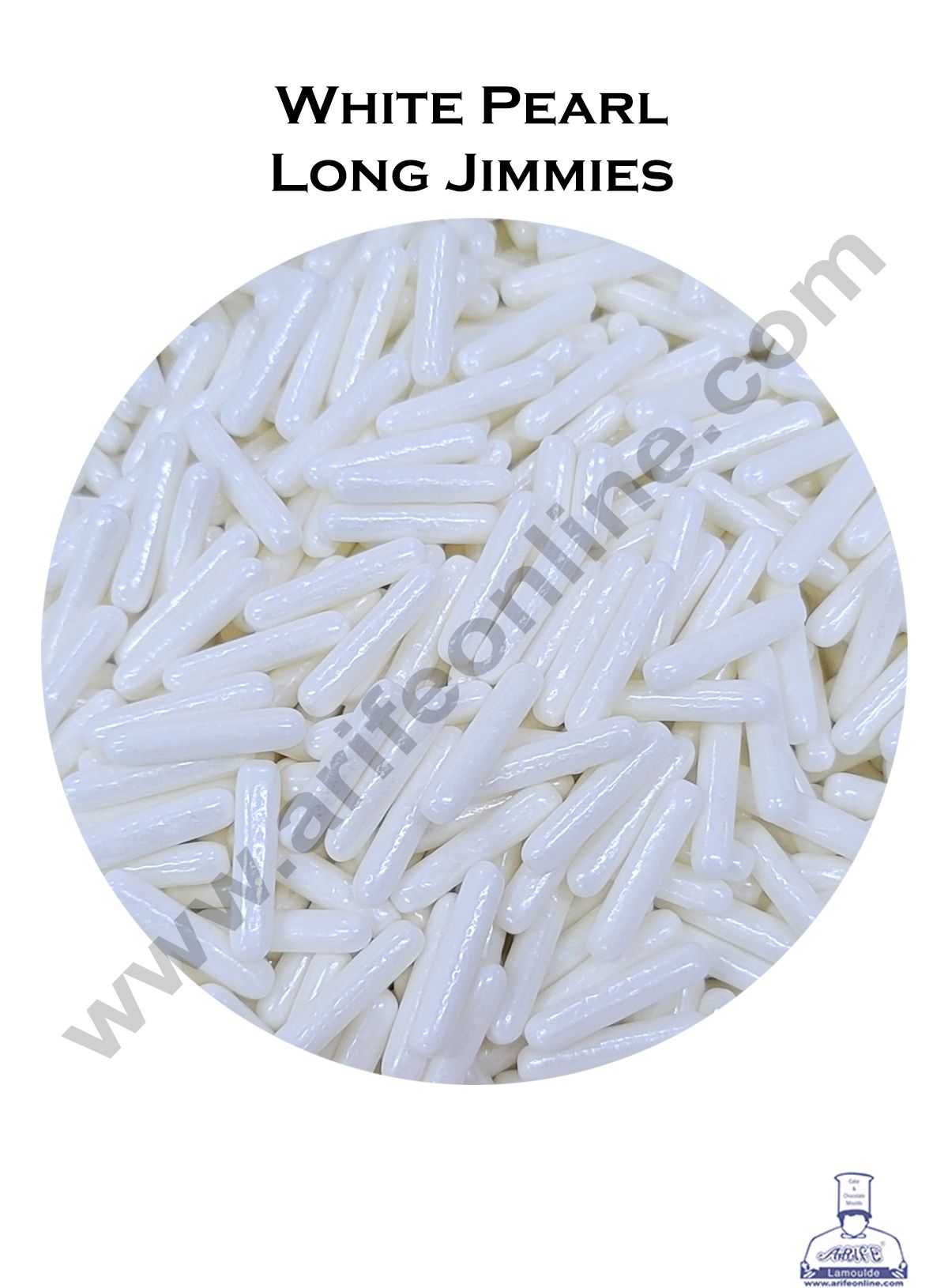 Cake Decor™Sugar Candy - White Pearl Long Rod Jimmies - 100 gm