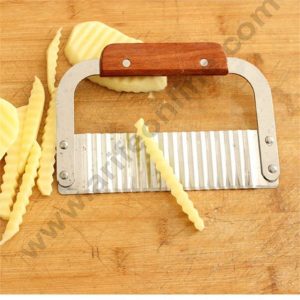 Cake Decor Vegetable Shaver Potatoes Knife Wave Knife Cutters Crinkle Chip Cutter Tool Stainless Steel Blade Wooden Handle