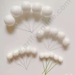 Cake Decor White Glitter Faux Ball Toppers For Cake and Cupcake Decoration - (20pcs Pack)