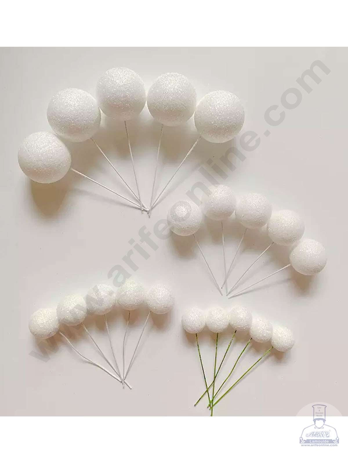 Cake Decor White Glitter Faux Ball Toppers For Cake and Cupcake Decoration - (20pcs Pack)