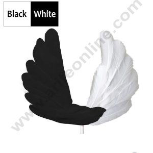Cake Decor Wing Feather Topper For Cake Decorations - Black and White ( 1 pc Pack )