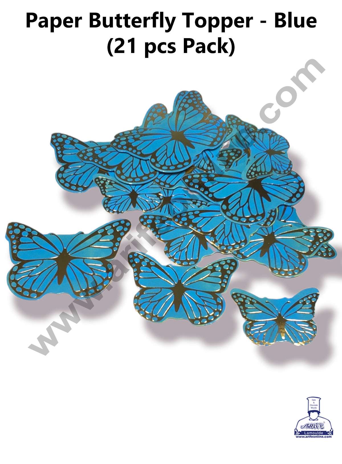 Cake Decor™ 21 pcs Golden Blue Butterfly Paper Topper For Cake And Cupcake SBMT-PT-083