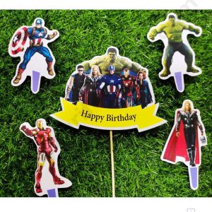 Cake Decor™ 5 pcs Happy Birthday Avenger Theme Paper Topper For Cake And Cupcake SBMT-PT-057