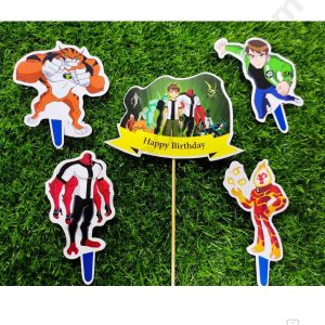 Cake Decor™ 5 pcs Happy Birthday Ben10 Cartoon Theme Paper Topper For Cake And Cupcake SBMT-PT-060