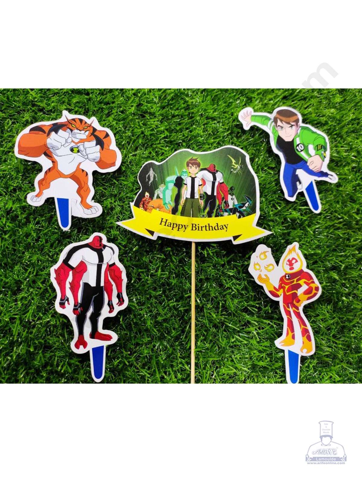 Cake Decor™ 5 pcs Happy Birthday Ben10 Cartoon Theme Paper Topper For Cake And Cupcake SBMT-PT-060