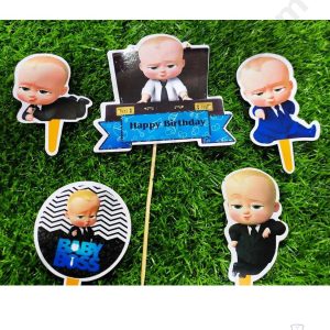 Cake Decor™ 5 pcs Happy Birthday Boss Baby Cartoon Theme Paper Topper For Cake And Cupcake SBMT-PT-061