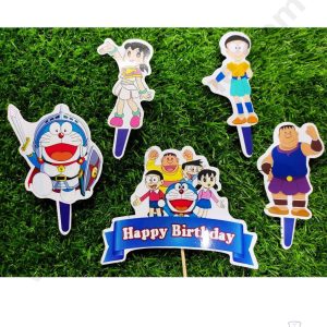 Cake Decor™ 5 pcs Happy Birthday Doraemon Cartoon Theme Paper Topper For Cake And Cupcake SBMT-PT-067