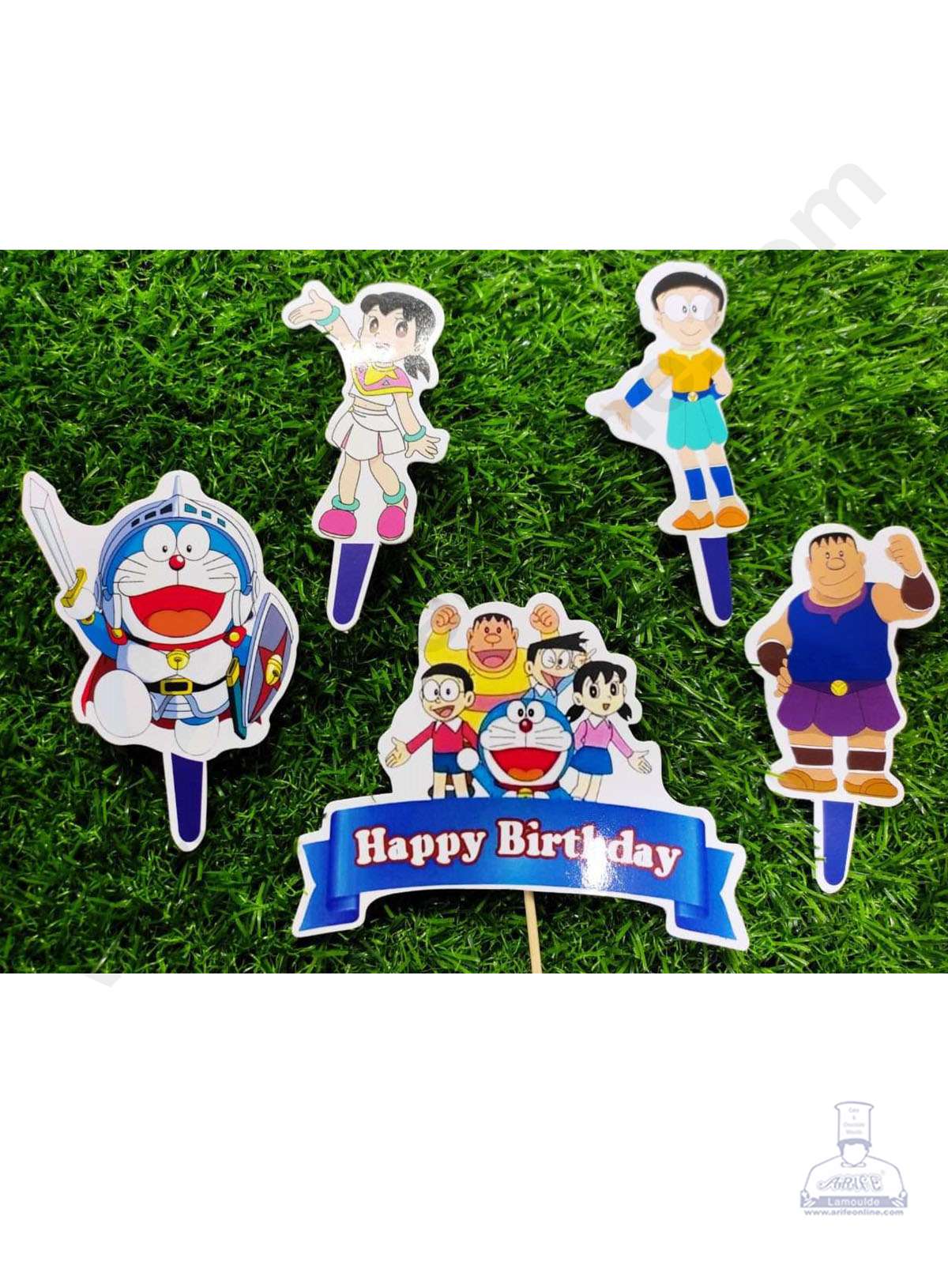 Cake Decor™ 5 pcs Happy Birthday Doraemon Cartoon Theme Paper Topper For Cake And Cupcake SBMT-PT-067