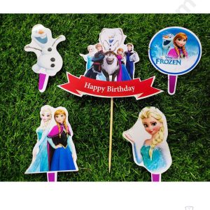 Cake Decor™ 5 pcs Happy Birthday Frozen Theme Paper Topper For Cake And Cupcake SBMT-PT-069