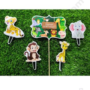 Cake Decor™ 5 pcs Happy Birthday Jungle Theme Paper Topper For Cake And Cupcake SBMT-PT-070
