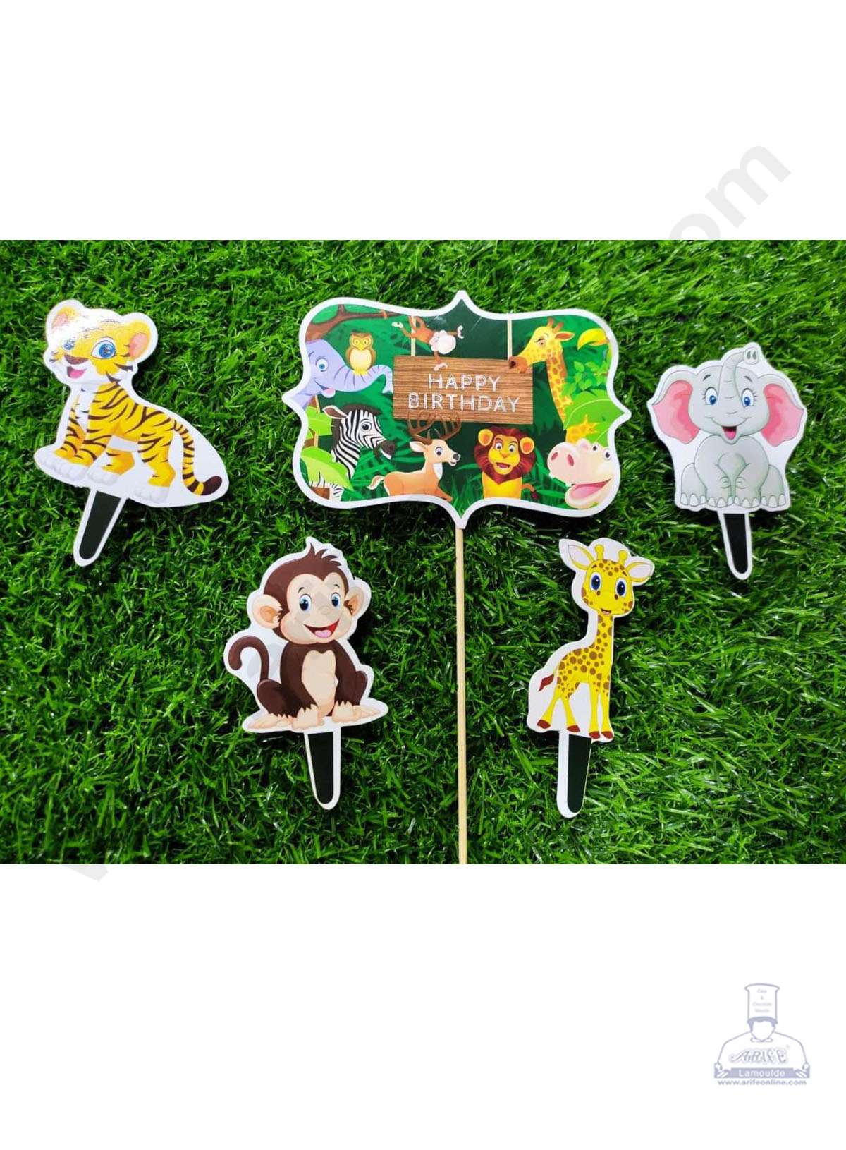 Cake Decor™ 5 pcs Happy Birthday Jungle Theme Paper Topper For Cake And Cupcake SBMT-PT-070