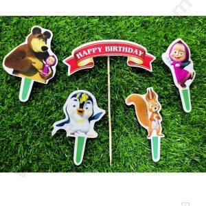 Cake Decor™ 5 pcs Happy Birthday Masha And The Bear Theme Paper Topper For Cake And Cupcake SBMT-PT-071