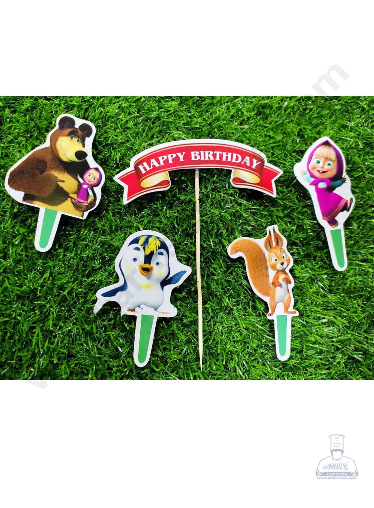 Cake Decor™ 5 pcs Happy Birthday Masha And The Bear Theme Paper Topper For Cake And Cupcake SBMT-PT-071