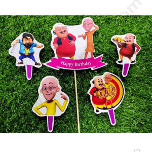 Cake Decor™ 5 pcs Happy Birthday Motu Patlu Theme Paper Topper For Cake And Cupcake SBMT-PT-074