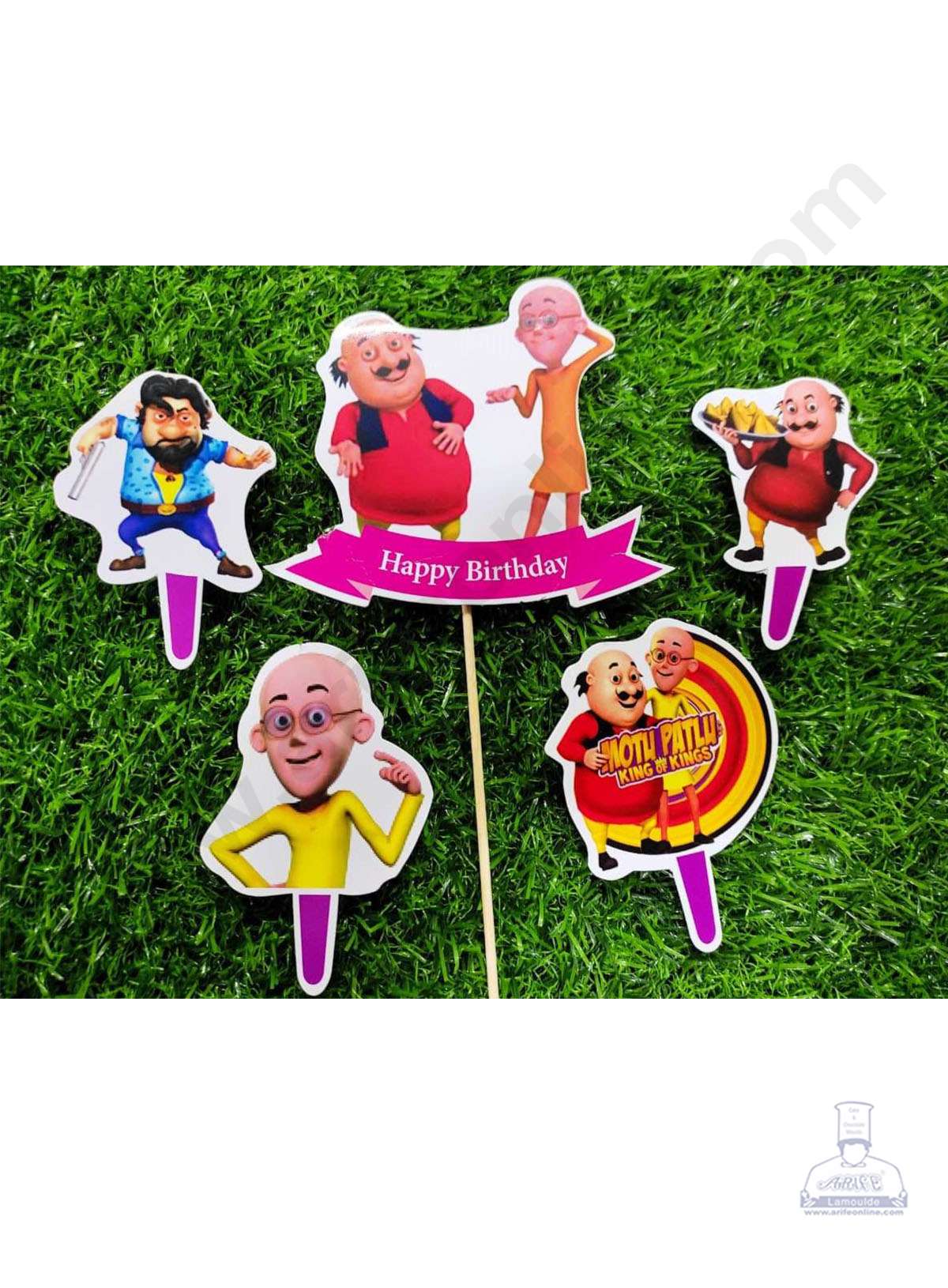 Cake Decor™ 5 pcs Happy Birthday Motu Patlu Theme Paper Topper For Cake And Cupcake SBMT-PT-074
