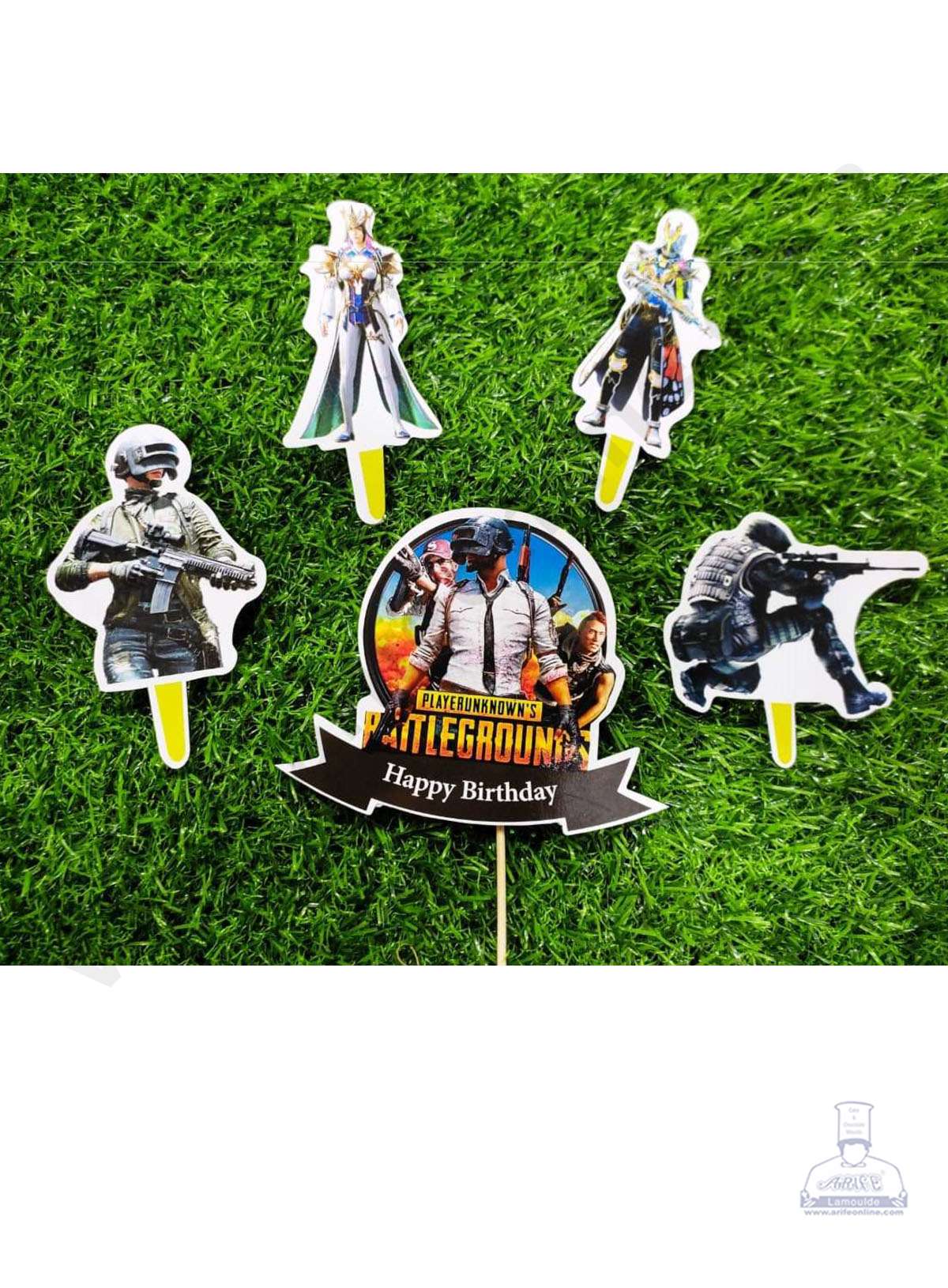 Cake Decor™ 5 pcs Happy Birthday PUBG Theme Paper Topper For Cake And Cupcake SBMT-PT-076