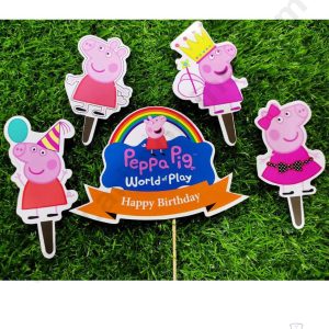 Cake Decor™ 5 pcs Happy Birthday Peppa Pig Theme Paper Topper For Cake And Cupcake SBMT-PT-075