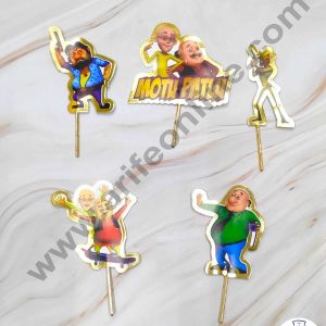Cake Decor™ 5 pcs Motu Patlu with Golden Border Paper Topper For Cake And Cupcake SBMT-PT-087