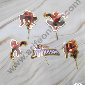 Cake Decor™ 5 pcs Spiderman with Golden Border Paper Topper For Cake And Cupcake SBMT-PT-086