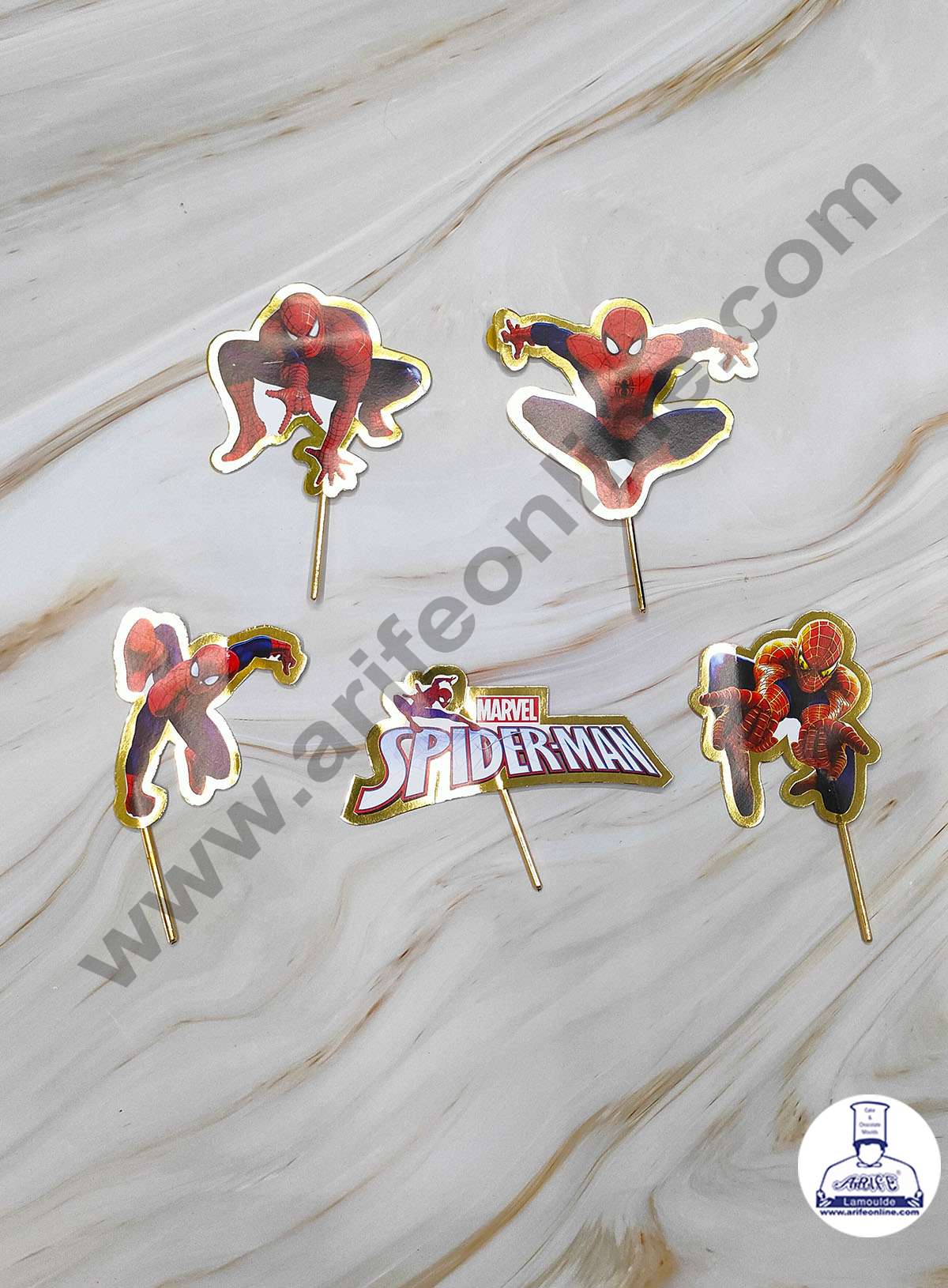 Cake Decor™ 5 pcs Spiderman with Golden Border Paper Topper For Cake And Cupcake SBMT-PT-086