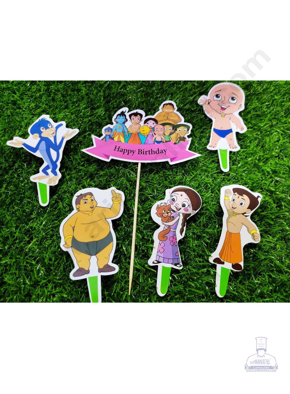 Cake Decor™ 6 pcs Happy Birthday Chota Bheem Cartoon Theme Paper Topper For Cake And Cupcake SBMT-PT-063