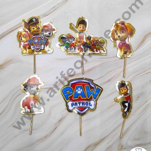 Cake Decorβ’ 6 pcs Paw Petrol with Golden Border Paper Topper For Cake And Cupcake SBMT-PT-085