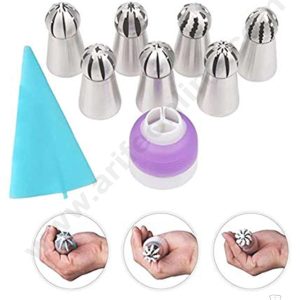 Cake Decor™ 7 Pcs Medium Ball Tip Balloon Russian Nozzle 1 Coupler and 1 Silicon Piping Bag Set Pastry Tips Cupcake Cake Decorating Nozzle SBYG-13