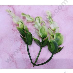 CAKE DECOR™ Artificial Green White Leaves Flower For Cake Decoration – ( 1 Pack )