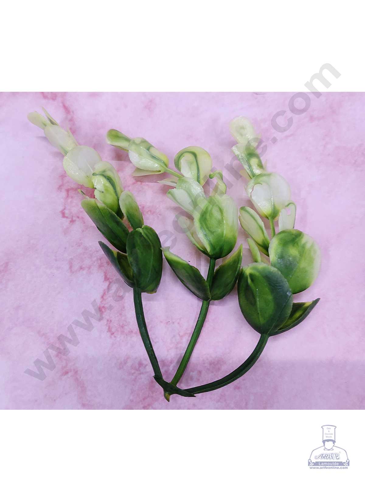 CAKE DECOR™ Artificial Green White Leaves Flower For Cake Decoration – ( 1 Pack )