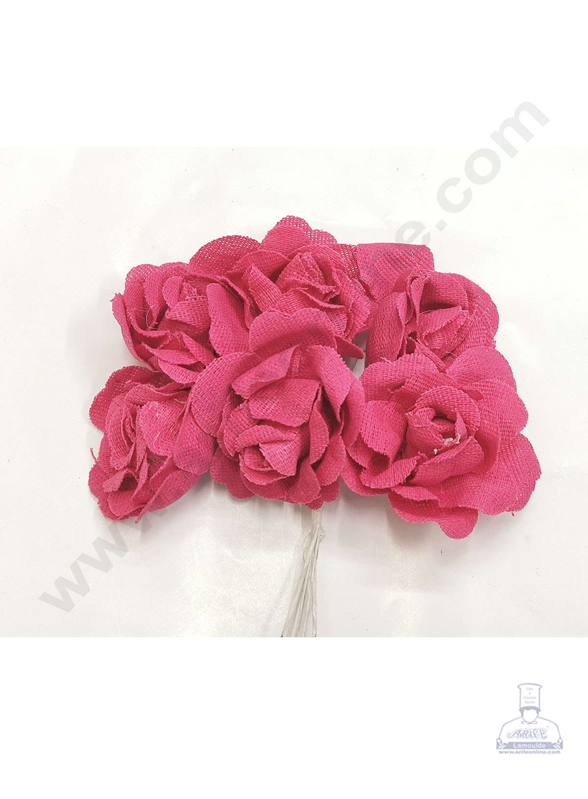 Cake Decor™ Medium Jute Rose Artificial Flower Bunch For Cake Decoration – Pink( 1 Bunch )