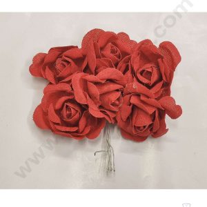 Cake Decor™ Medium Jute Rose Artificial Flower Bunch For Cake Decoration – Red( 1 Bunch )