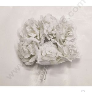 Cake Decor™ Medium Jute Rose Artificial Flower Bunch For Cake Decoration – White( 1 Bunch )