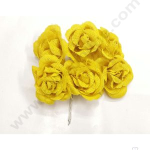 Cake Decor™ Medium Jute Rose Artificial Flower Bunch For Cake Decoration – Yellow( 1 Bunch )