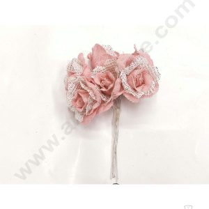 Cake Decor™ Medium Jute Rose With Net Artificial Flower Bunch For Cake Decoration – Light Pink( 1 Bunch )