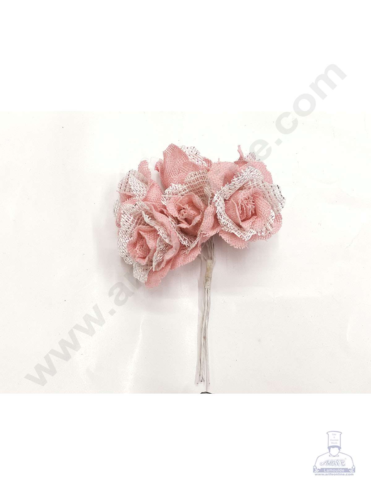 Cake Decor™ Medium Jute Rose With Net Artificial Flower Bunch For Cake Decoration – Light Pink( 1 Bunch )