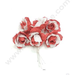 Cake Decor™ Medium Jute Rose With Net Artificial Flower Bunch For Cake Decoration – Red( 1 Bunch )