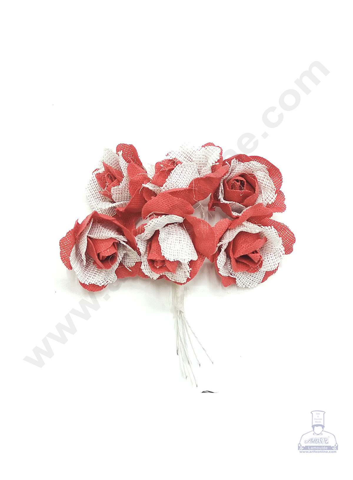 Cake Decor™ Medium Jute Rose With Net Artificial Flower Bunch For Cake Decoration – Red( 1 Bunch )